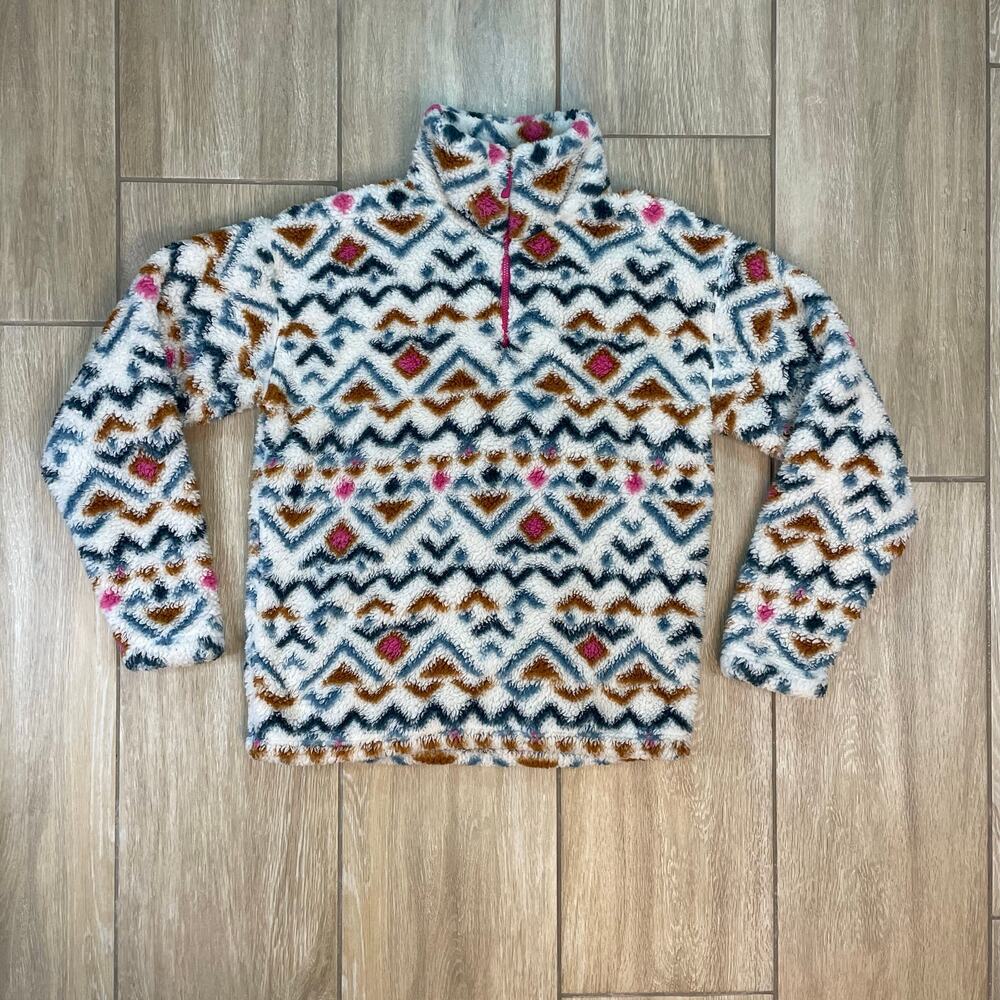 Eddie Bauer Sherpa Fleece Pullover Womens S Aztec Fair Isle Quarter Zip Cozy